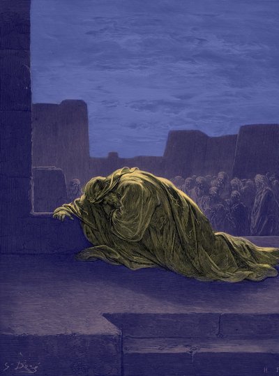 De profeet Ezra bidt, door Gustave Doré. - Bijbel door Gustave Dore